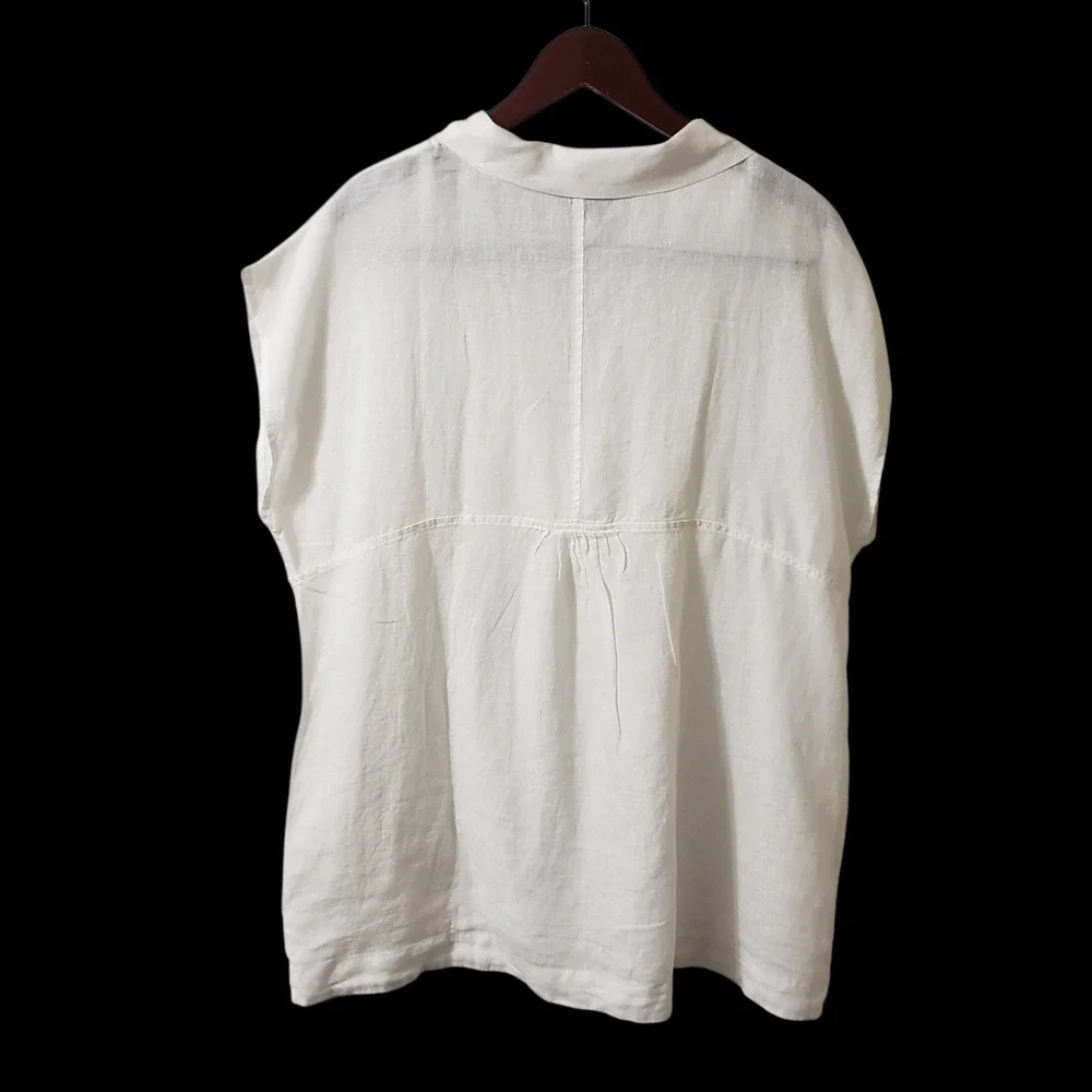 Lands End White 100% Linen V-Neck Tunic Coverup Top Womens Large 14-16 - Picture 4 of 11